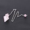 Crystal Cone Pendulum Pendant - Natural Stone with Chain - Dowsing Healing Jewelry - Rose Quartz Pendulum