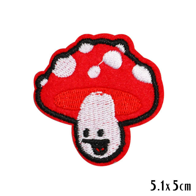 Mushroom-Red-Happy-Face-Iron-On-Embroidery-Patch