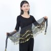 Belly Dancing Sarong Sequin Coin Tassel Dance Belt Hip Scarf - Black
