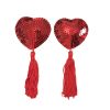 Sequin Heart Tassel Nipple Covers Sexy Breast Stickers Self Adhesive Pasties - Red