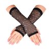 Sexy Long Diamond Fishnet Gloves Mesh Mitten Punk Goth Cosplay - Black