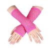 Sexy Long Diamond Fishnet Gloves Mesh Mitten Punk Goth Cosplay - Pink
