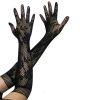 Sexy Long Lace Gloves Mesh Mitten Punk Goth Cosplay - Black