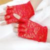 Sexy Short Lace Gloves Mesh Mitten Punk Goth Cosplay - Red