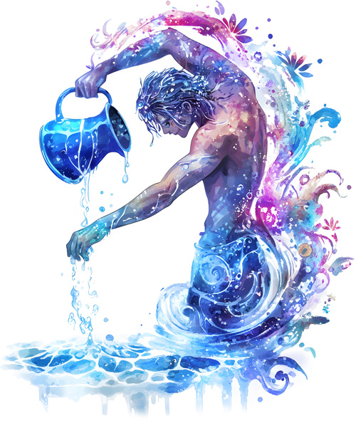 Aquarius-Astrology-Zodiac-Sign-Astro-Symbol-Celestial-Illustration-Watercolor-Cosmic-Art